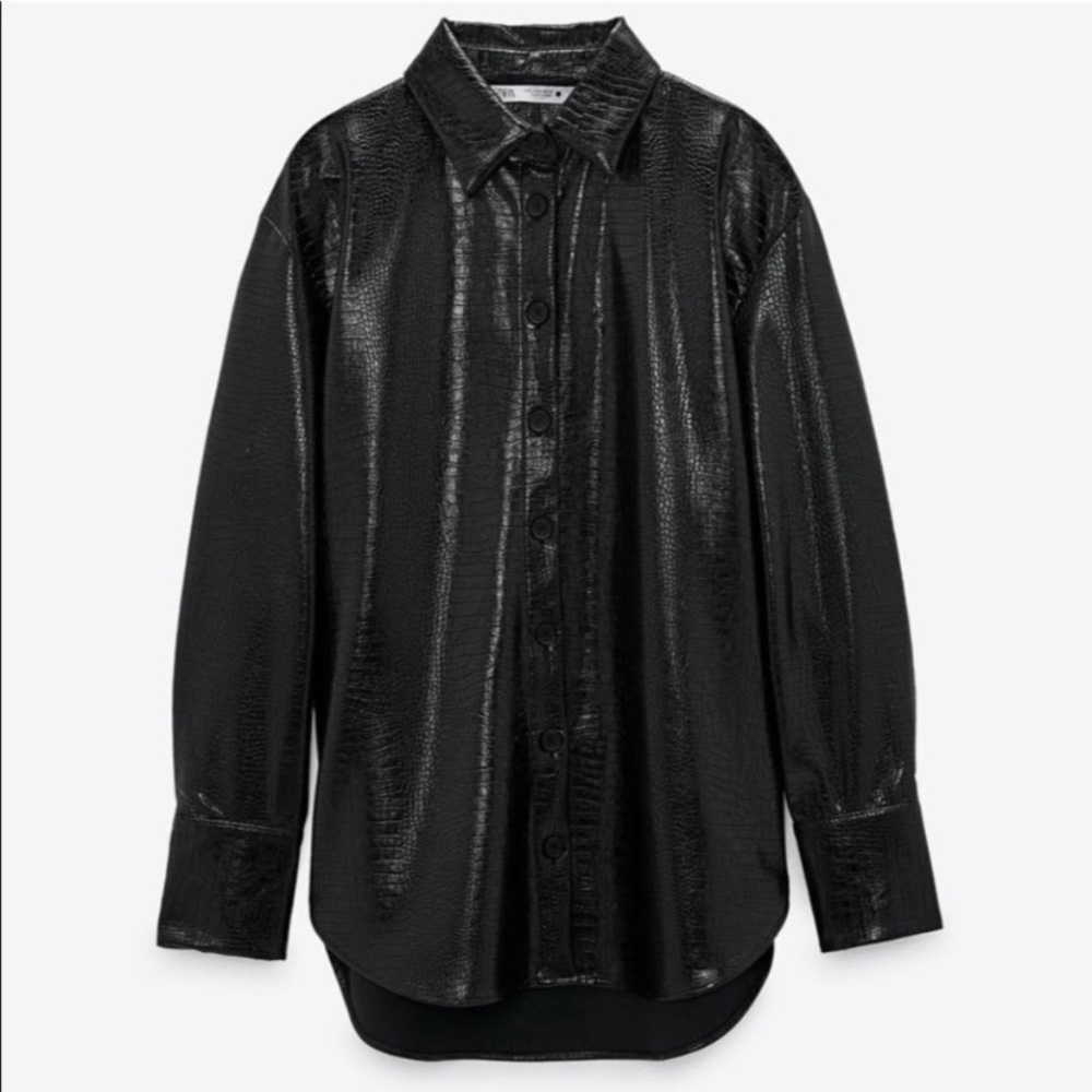 Zara Faux Leather Croc Print Overshirt